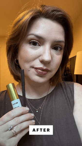 Silva after applying the M.ph liner in Sizzle  VioletteFr Bisou Balm in Chocolat Combo
